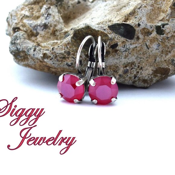 Swarovski Crystal Ruby Royal Red Drop Earrings - Picture 3 of 6
